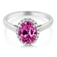thumbnail image 3 of Gem Stone King 10K White Gold Oval Pink Created Sapphire and White Diamond Women Engagement Ring (1.14 Cttw), 3 of 5