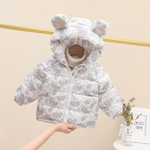 Winter Coat Little Boys Girls Puffer Coat Cute Bear Ear Hooded Jacket Long Sleeve Light Winter Coats for Kids Baby Boys Winter Jacket Baby Girl Winter Clothes 12-18 Months