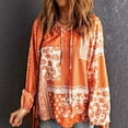 thumbnail image 6 of HongQid Women's Casual Floral Print V Neck Top Loose Boho Long Sleeve Beach Shirts Blouses, 6 of 8