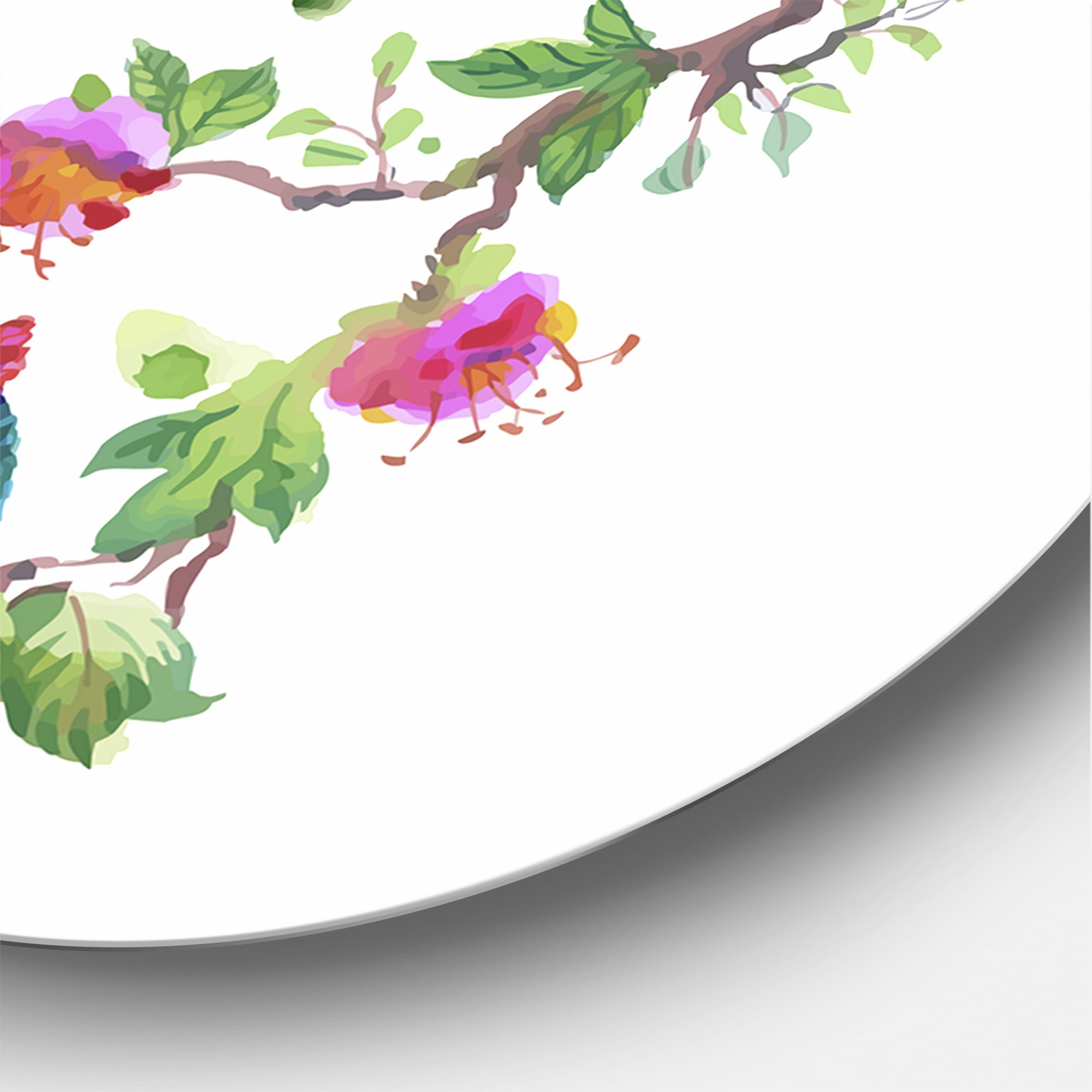 Designart 'Colourful Birds and Tropical Flowers II' Traditional Circle Metal Wall Art 11x11 - Disc of 11