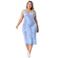 thumbnail image 3 of DARING DIVA Plus Size V Neck Slim Fit Tie Dye Midi Tank Dress 1X Purple Blue, 3 of 5