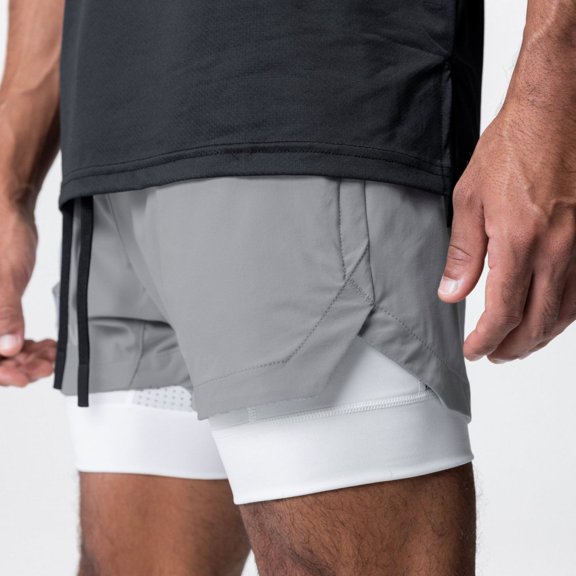 LYMAYTER S-3XL Men Sweat Shorts Summer Dual-Layer Jogger Shorts Casual Breathable Slim Running Shorts
