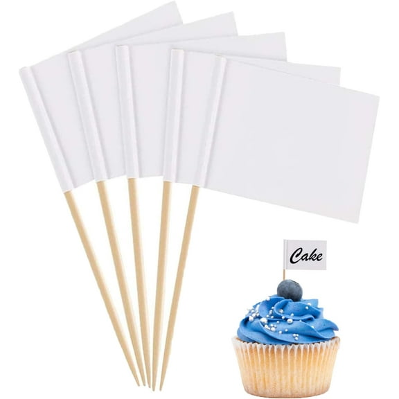 100PCS Blank Toothpick Flags Food Labels - Cocktail Sticks for Food Cake Markers Flags Cocktail Sticks Cupcake Toppers for Party Wedding Fruit Salad Cheese Plate Food Supplies (3.5 * 2.5cm) White