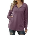 thumbnail image 2 of Vedolay Cute Tops Hoodies for Women Casual Long Sleeve Solid Lightweight Pullover Tops Loose Sweatshirt with Pocket,Purple M, 2 of 5