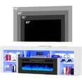 thumbnail image 6 of 71'' Floating Fireplace TV Stand for 75/80''TV with 40'' Fireplace, LED Modern White High Gloss Entertainment Center w/lights, Power Outlet, Adjustable Shelf, 2-Tier TV Console Cabinet with Storage, 6 of 9