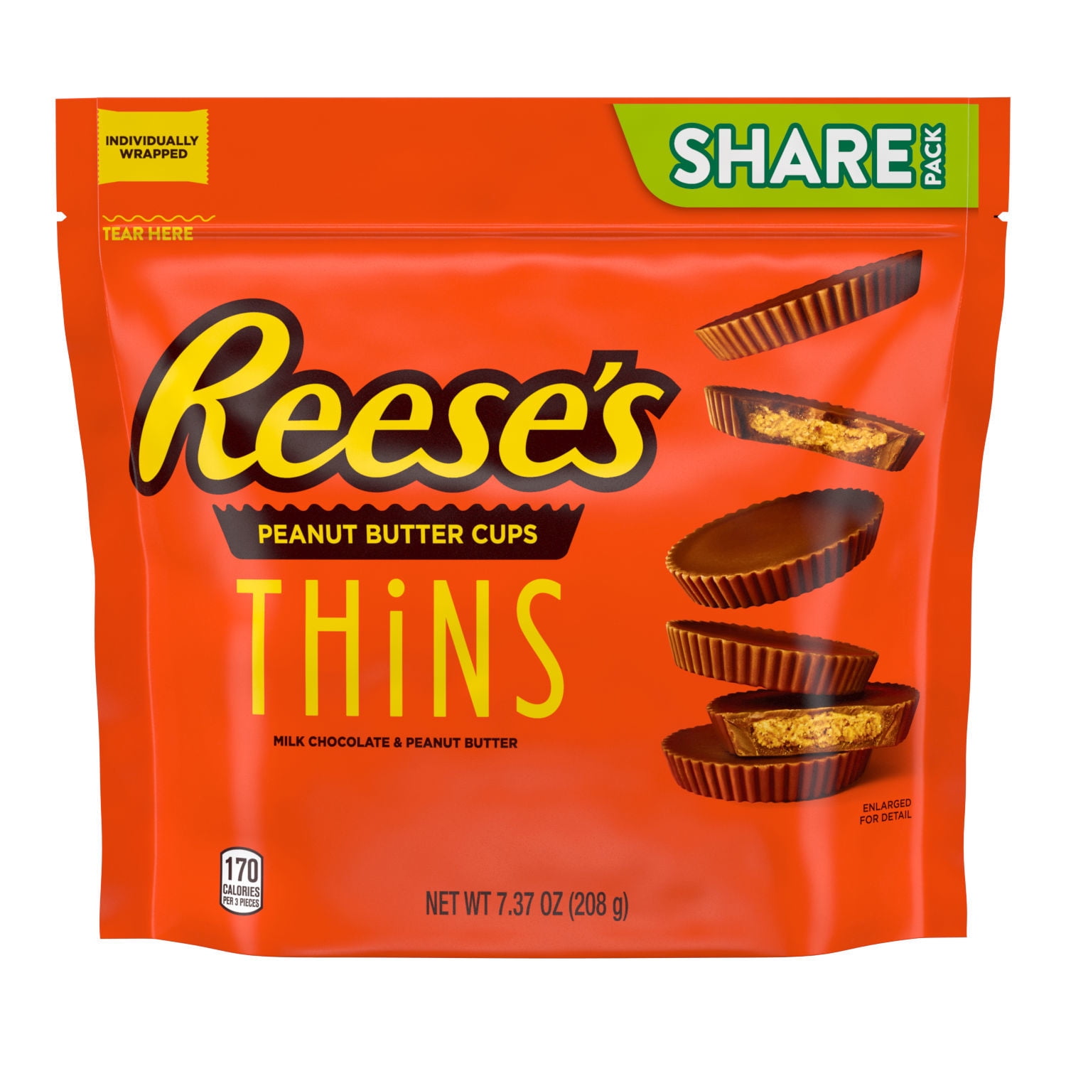 REESE'S THiNS Milk Chocolate and Peanut Butter Share Pack, Easter Cups Candy Bag, 7.37 oz