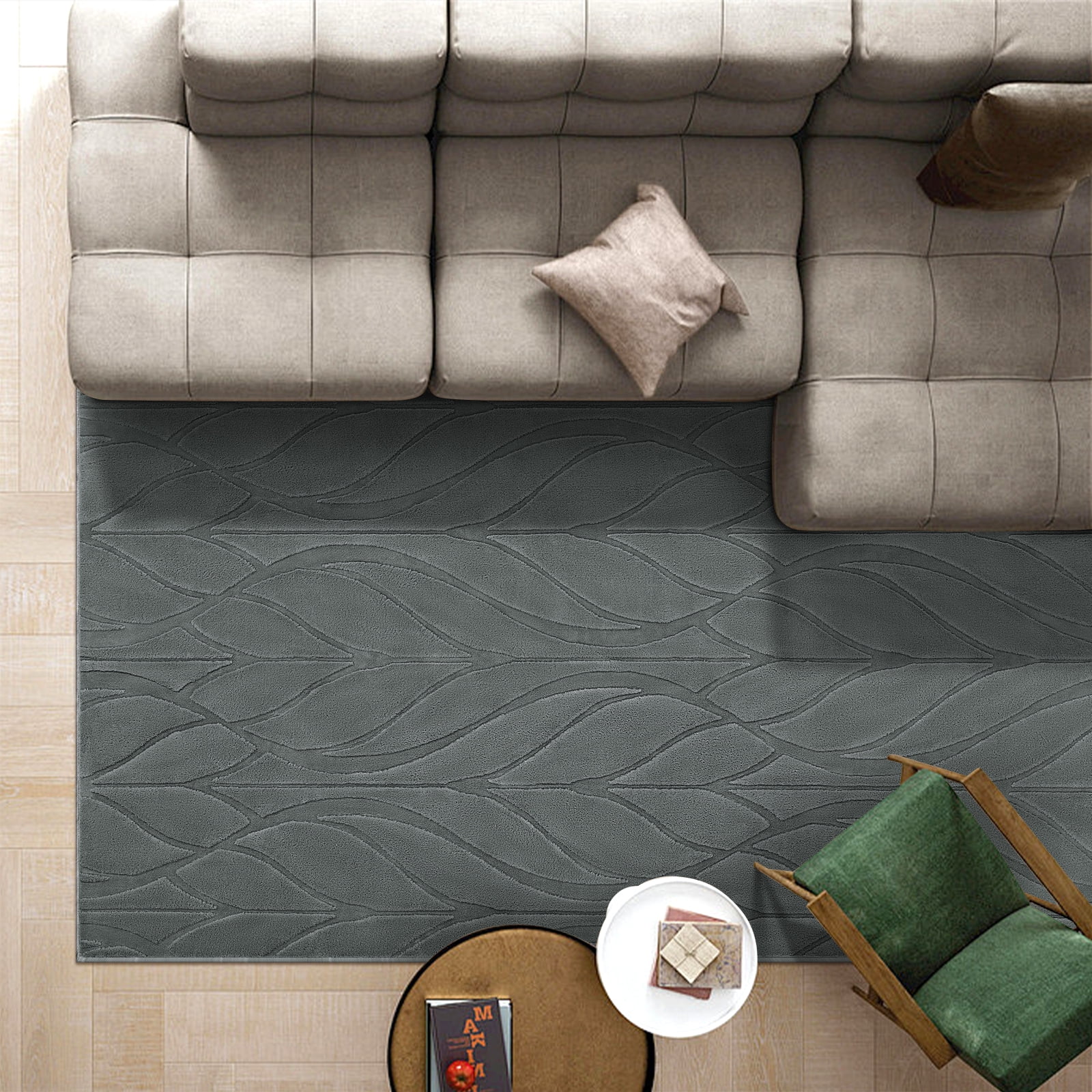 MeyJey 5'x8' Shag Area Rug for Living Room Modern High-Low Cut Machine Washable Rugs for Bedroom Dinning Room Office Decor Non-Slip Soft Carpet, Gray