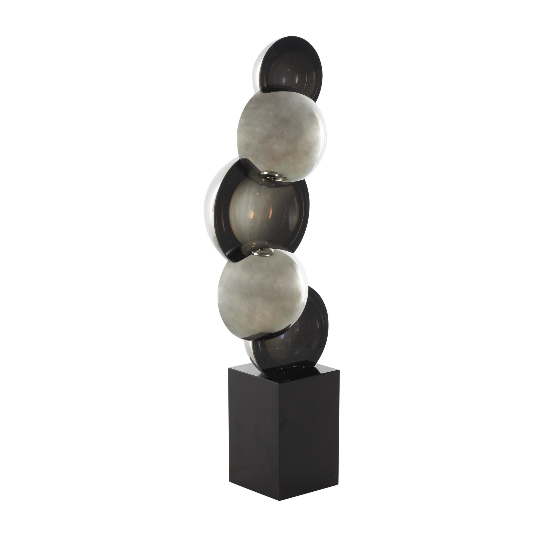 6" x 18" Black Glass Stacked Orb Abstract Sculpture with Black Base, by DecMode