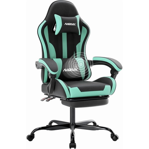 Gaming Chair, Ergonomic Computer Chair with Footrest and Lumbar Support, Height Adjustable Game Chair with 360°-Swivel Seat and Headrest and for Office or Gaming BLACKMINTGREEN