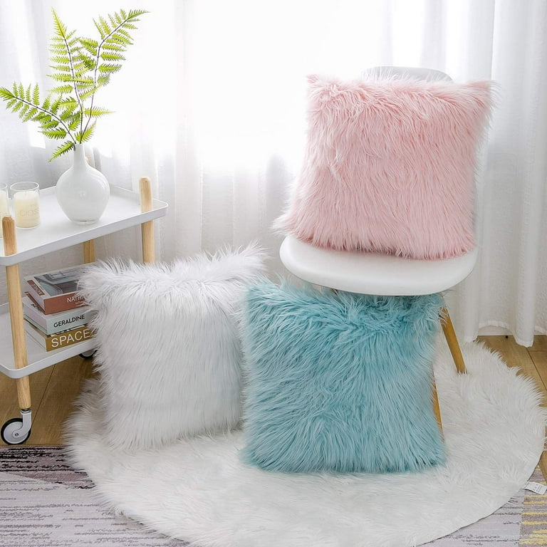 Homgreen Pink Fluffy Pillow Covers New Luxury Series Merino Style
