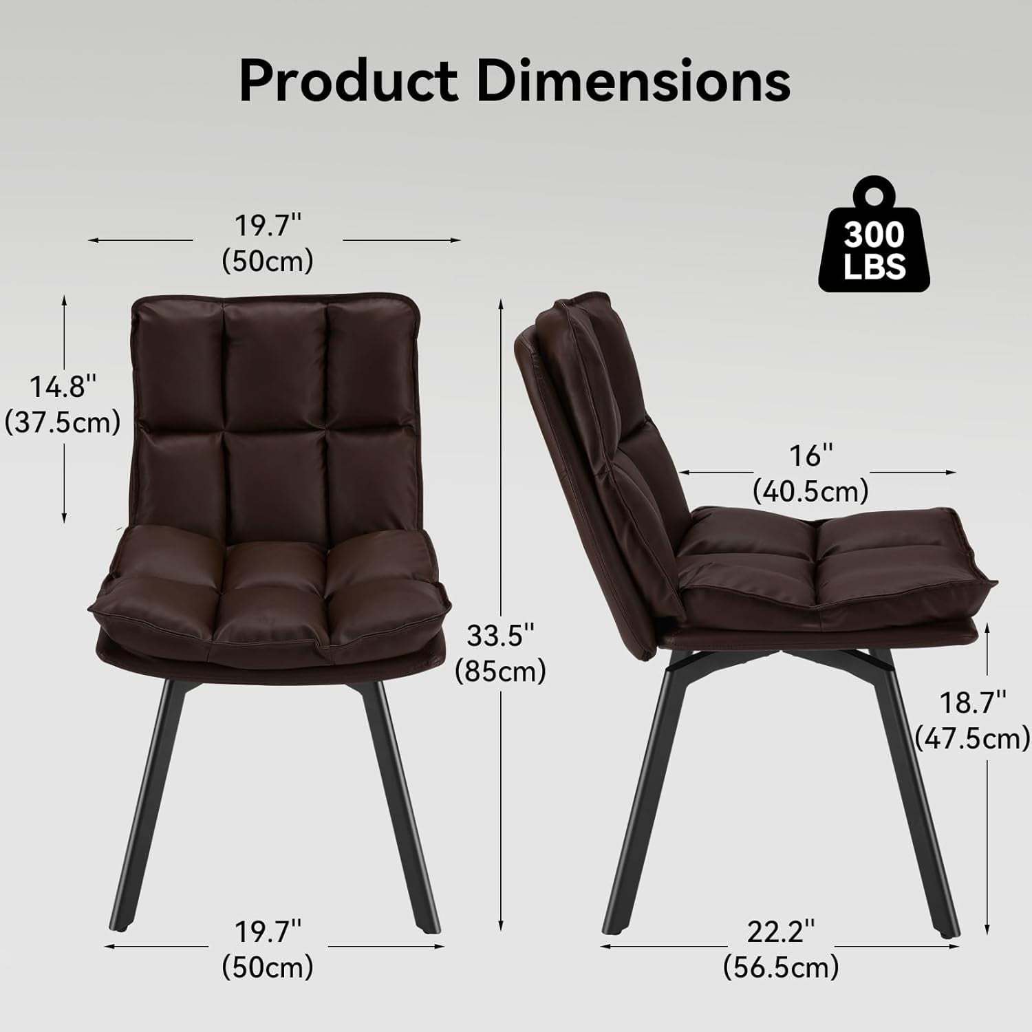 Sailvan Dining Chairs Set of 2, Modern PU Leather Upholstered Kitchen Chairs, Swivel Dining Room Chair with Double-Layer Fabric Cushion, Dark Brown