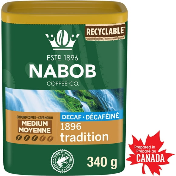 Nabob Medium Roast Swiss Water Decaf 1896 Tradition Ground Coffee, 340g Canister, 340g