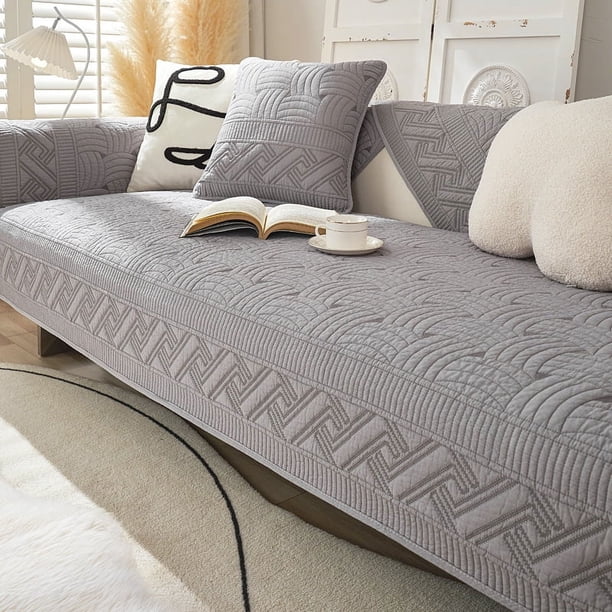Xiao Hua Funda protectora para sofá seccional, acolchada y bordada de algodón, de 90 x 160 cm, color gris oscuro.