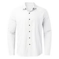 thumbnail image 3 of Jinhomg Long Sleeve Cotton Linen Shirt for Men Casual Solid Button Up Summer Tops Lightweight Comfy Lapel Collar V-Neck Business Shirts 2025 Saving White M, 3 of 5