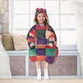 thumbnail image 7 of FORMRS Wearable Blanket Hoodie with Sleeves for Kids Cozy Flannel Sweatshirt, Red and Purple Plaid Pattern, 7 of 7