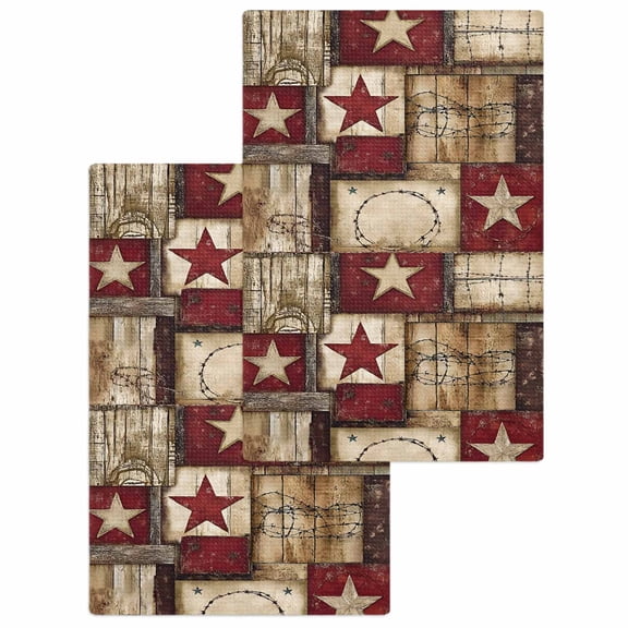 Texas Star Farm Kitchen Dish Towels for Drying Dishes Set of 2, Country Wood Grain Vintage Western Waffle Weave Microfiber Hand Tea Bathroom Towels Quick Dry & Absorbent Towel 15.7x23.6