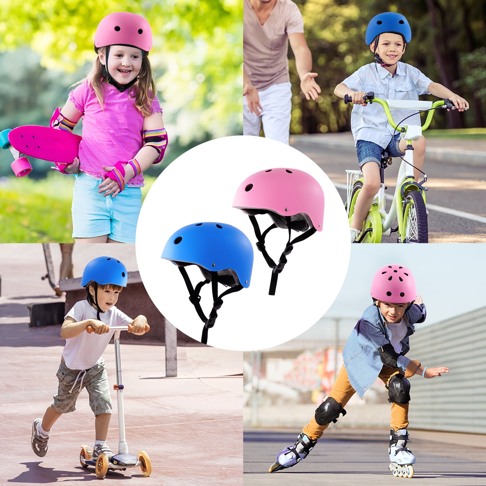 Buquapse Kids Bike Helmet Set, Skateboard Knee Pads, Boy Girl Child Cycling Helmet with Knee Pads Elbow Pads Wrist Guards Youth Skateboard Helmet for Kids 3-12