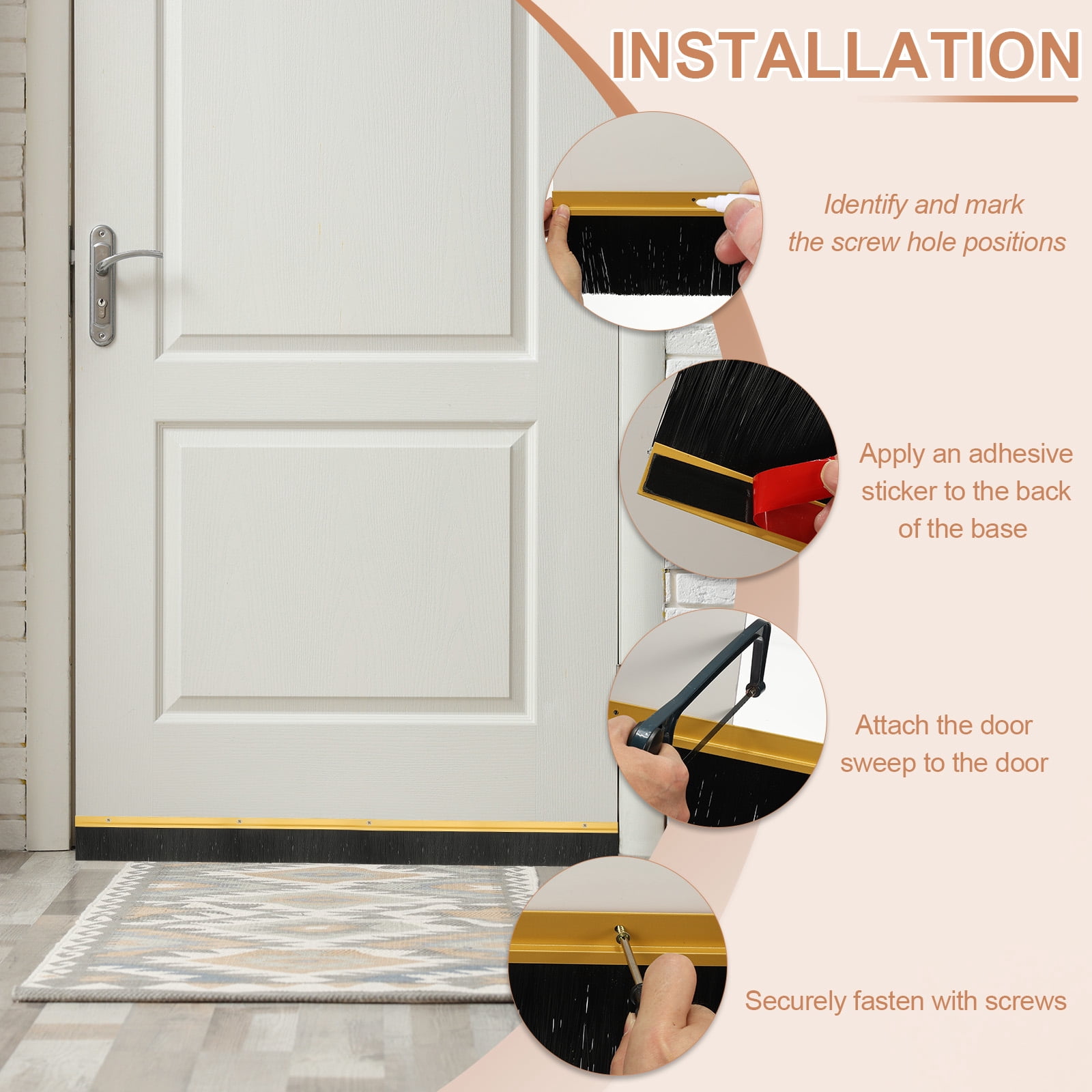 Uxcell Door Brush Sweeps H-shape Aluminum Alloy Holder Door Sweep for Bottom of Door Seal Garage Brown 0.39" x 39.37"