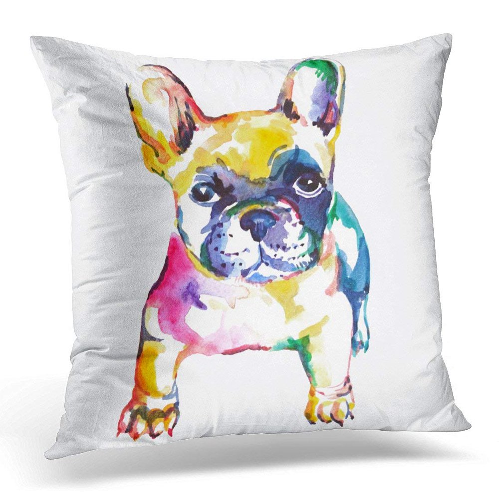 USART White Frenchie French Bulldog Original Watercolor of Dog Rainbow