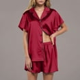 thumbnail image 4 of VISALY Womens Pajama Sets Silk Pajamas Lounge Sets Comfy Satin Pajamas Cooling Sleepwear Button Down Pajamas Short Sleeve Shirts Short Pajama Set for Women Wine M, 4 of 7