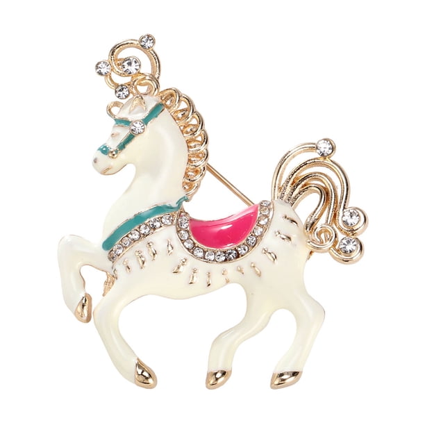 Broche de caballo esmaltado con diamantes de imitación, broche de aleación con forma de animal, accesorio para abrigos, bufandas y bolsos.