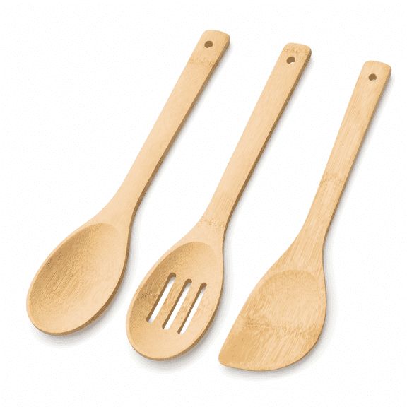 Wooden Spoons for Cooking, 3PCS Wooden Utensil Set Includes Slotted Spoon, Wooden Spoon & Wooden Spatula, Bamboo Cooking Utensils, Natural Bamboo Utensils