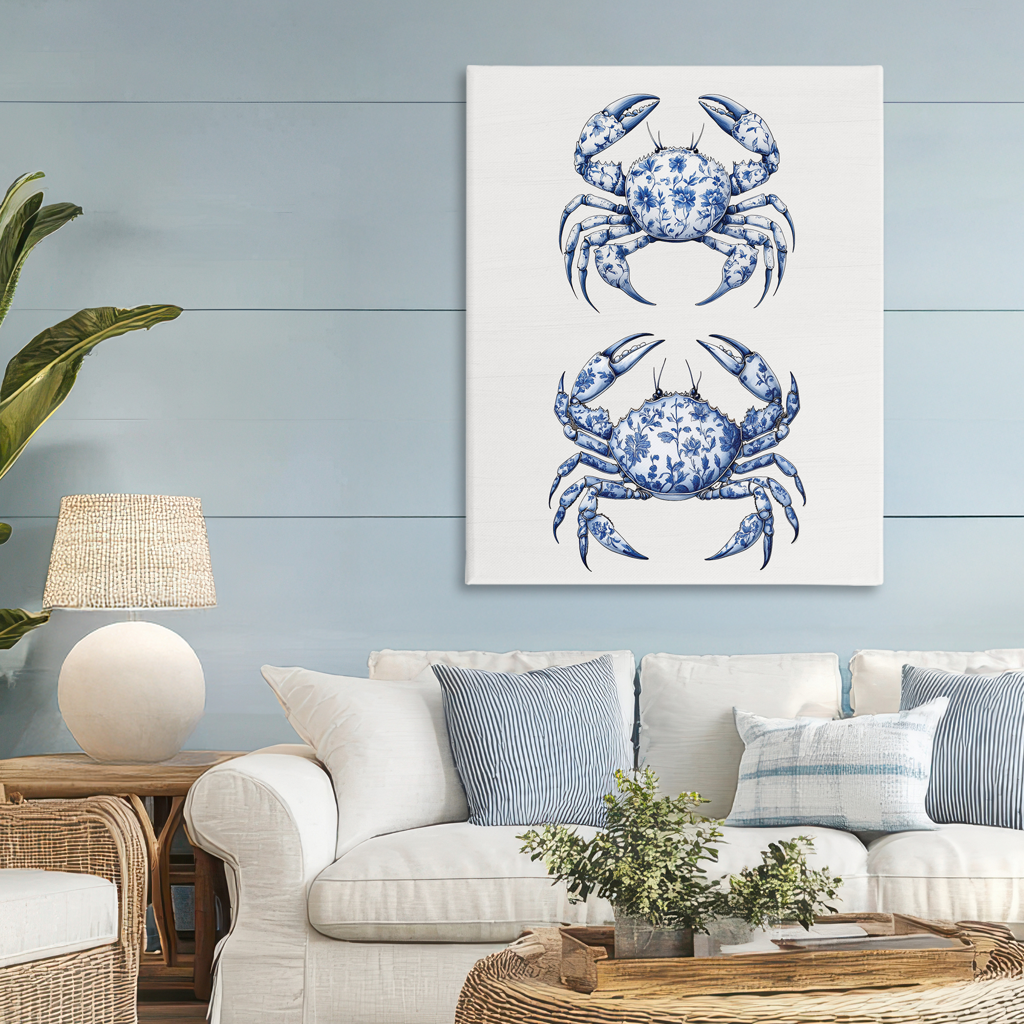 Vintage Toile Crabs Canvas Wall Art, design by Lettered and Lined