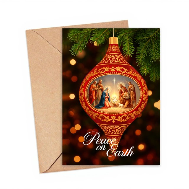 Tarjeta de Navidad TeloNook Peace On Earth Holy Family 5x7