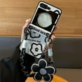 thumbnail image 2 of for Galaxy Z Flip 6 Cute Flower Design with Wristband Chain, Classical Folding PU Leather Slim Shockproof Cover Phone Cases (Black,Flip 5), 2 of 6
