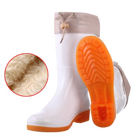 

Women S Medium-Tube Plush Warm Rain Shoes Waterproof Anti-Skid Oil-Resistant Wear-Resistant Outdoor Work Shoes Rubber Shoes