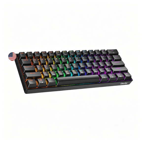 HBMYN GK61 60% | Hot Swappable Mechanical Gaming Keyboard | 61 Keys Multi Color RGB LED Backlit for PC / Mac Gamer | ANSI US American Layout ( Black , Mechanical Blue )