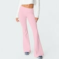 thumbnail image 2 of UoCefik Womens Flare Leggings Petite Lounge Low Rise Flare Pants Y2k Bell Bottom Wide Lag Yoga Flared Workout Leggings Casual Palazzo Pants Pink M, 2 of 6