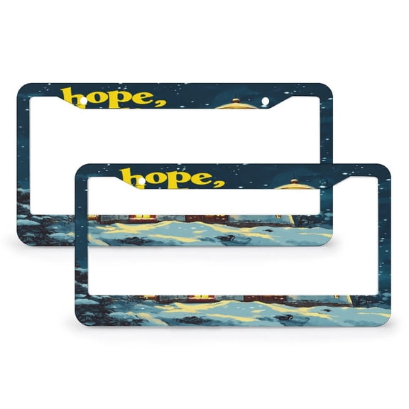 Wintery Lighthouse Nautical Christmas License Plate Frame 2 Pack Holiday Lighthouse Auto Decorative Frames Cars Protector Cover Holder for US And CA 2 Round Holes Metal License Plate Frames