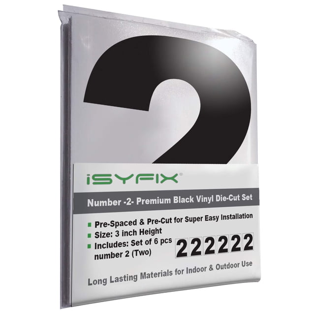 Stickers numéricos iSYFIX de vinilo negro de 3" - paquete de 6