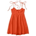 thumbnail image 4 of VEKDONE Mini Dresses for Women Loose Fit Spaghetti Strap Bow Babydoll Dress Summer Casual Vacation Flowy Beach Short Sundress Orange M, 4 of 7