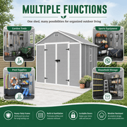 Seizeen 8 x 10FT Resin Shed, Outdoor Storage Shed, Outside Garden Plastic Shed for Lawn Mover Bike Tool, w/Double Doors, Air Vents, Double Windows, PP Floor