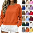 thumbnail image 2 of Long Sleeve Pullover Sweatshirt for Womens Crew Neck Casual Raglan Sleeve Shirt Solid Relaxed Fit Raglan Sleeve Everyday Basic Top Orange L, 2 of 4