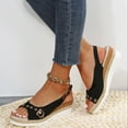 thumbnail image 3 of Espadrilles Wedge Sandals for Women Peep Toe Fashion Buckle Strap Summer Dress Shoes Adjustable Slingback Heels Black Size 8.5, 3 of 8