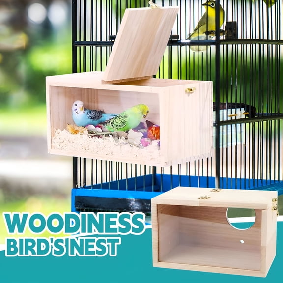 ACDANC Transparent Parakeet Nesting Box, Wooden Parrot Nest Breeding Box with Perch Natural Bird House for Cage Suitable for Lovebirds Cockatiels Canaries