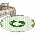 thumbnail image 6 of St. Patrick's Day Round Rug 4ft Washable Circle Entryway Rugs Non Slip Lucky Shamrock Leaves Lips Green Stripes Area Rug Indoor Floor Carpet for Bedroom Kitchen Living Room Home Office Dining Room, 6 of 8