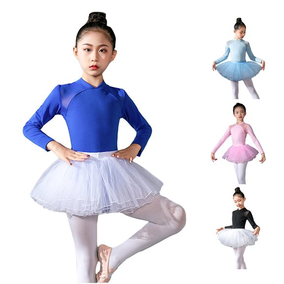 Yuhangmm Kid Girls Ballet Dance Dress Lace Long Sleeve Leotards With Removable Tutu Skirt Ballerina Outfit Dancewear Cutest Outfits for Blue 13-14 Years