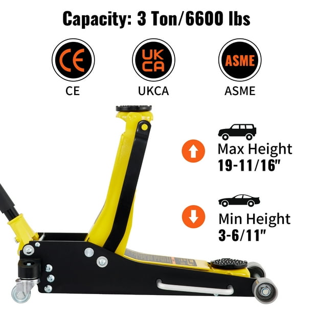 Gato de piso VEVOR 3 toneladas perfil bajo Aluminio acero bomba doble elevador coche