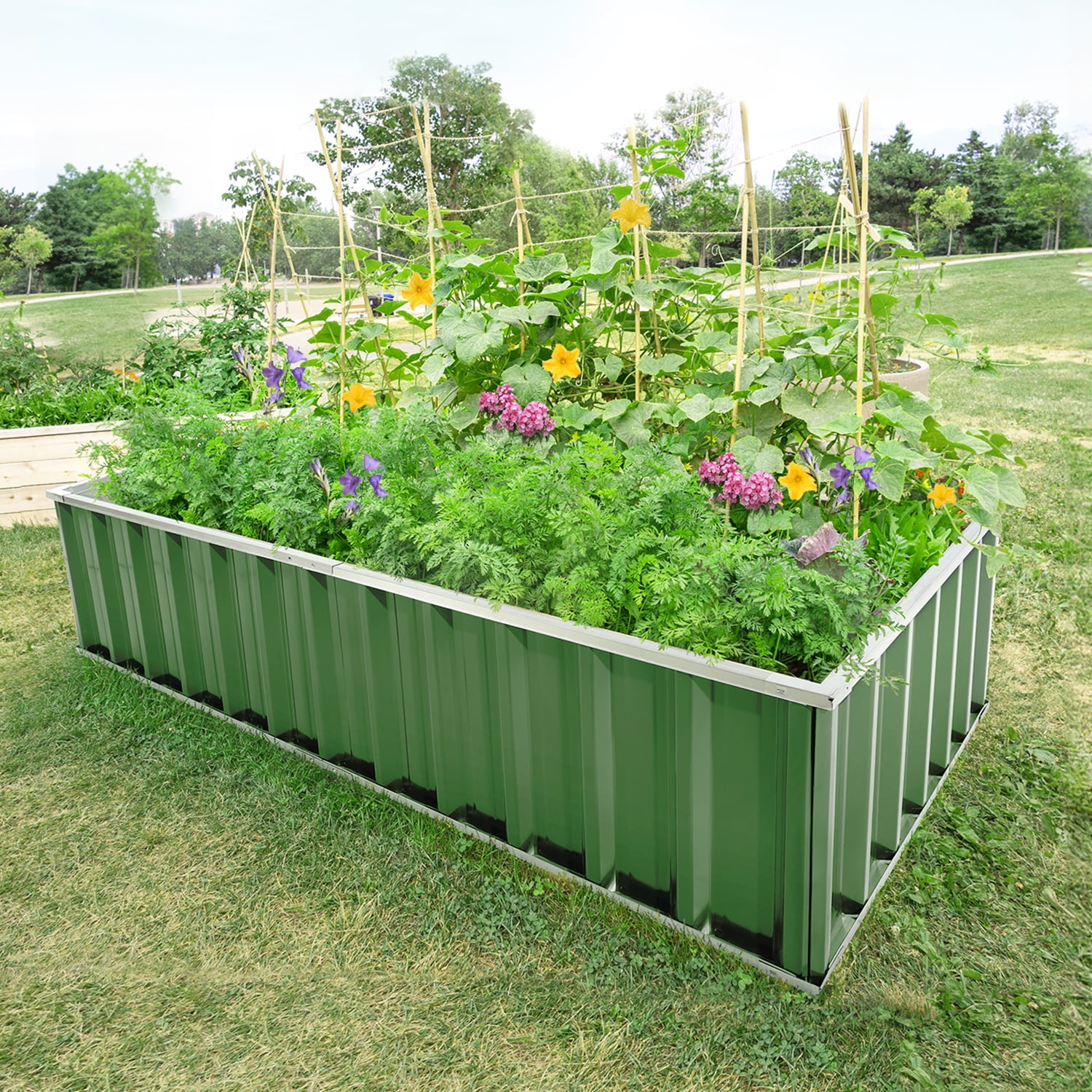 2Pcs Galvanized Raised Garden Bed Kit Galvanized Planter Oval Large Metal Raised Garden Boxes Outdoor for Vegetables