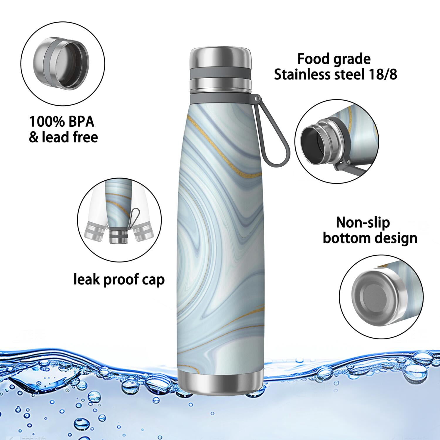 29oz Insulated Water Bottle with Tea Infuser, Stainless Steel Travel Mug, Liquid & Marble Print