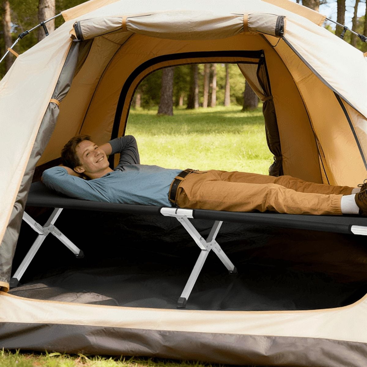 Alvantor Single Folding Camping Cot for Adults, 74 x 28 x 18 in, Aluminum Frame, Oxford Fabric, Carry Bag, Black