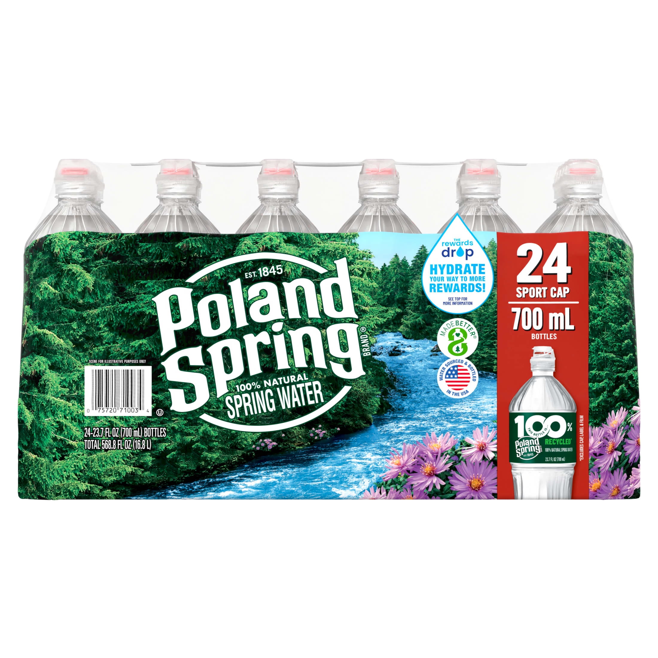 Poland Spring Maine Spring Water, 700Ml Sport Cap Bottles (Pack Of 24)