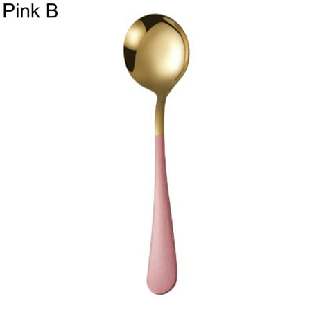 

Farfi Soup Spoons Anti-rust Easy to Clean Stainless Steel Colorful Multi-purpose Dinner Spoons for Kitchen (Pink Type B)