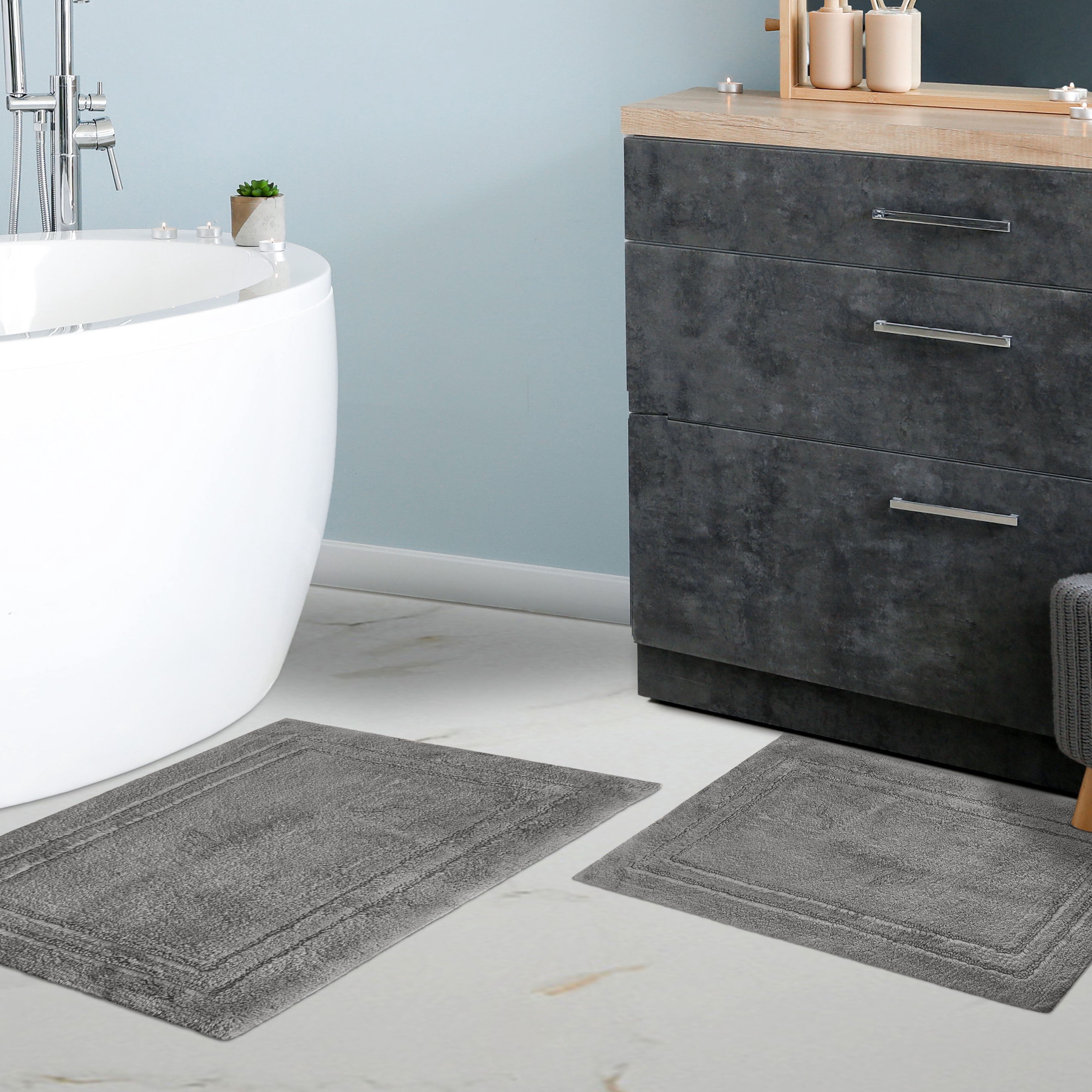 Superior Non-Slip Washable Bath Rug Set, 20" x 30", 24" x 36", Chocolate