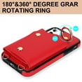 thumbnail image 5 of Crossbody Strap Wallet Case for iPhone 11 with Wrist Strap, 360° Rotating Ring Kickstand & Card Holder PU Leather Purse Magnetic Snap Zipper Case Cover for iPhone 11, Red, 5 of 9