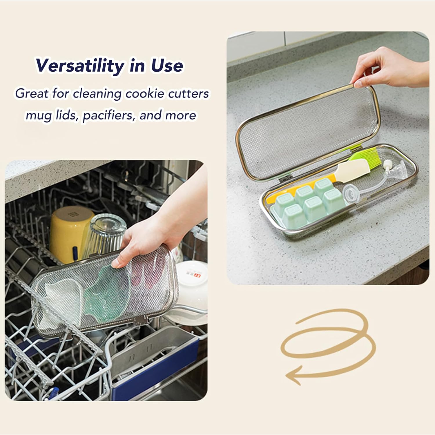 ABPETE Dishwasher Basket, 18/8 Food-Grade Stainless Steel Dishwasher Basket for Small Item, Bottle Accessories, Scoops, Forks, Chopsticks Cleaning, Middle